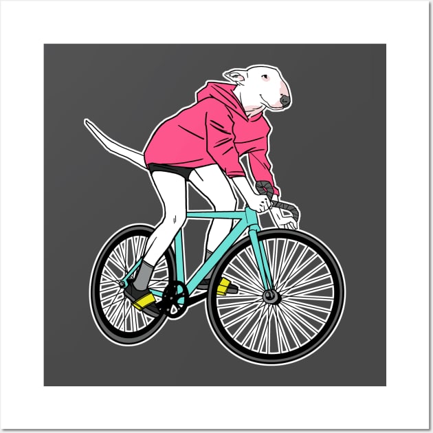 Bull Terrier Riding a Bicycle Wall Art by castrocastro